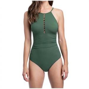 NEW PROFILE BY GOTTEX high neck key hole one piece swimsuit in maharani forest g
